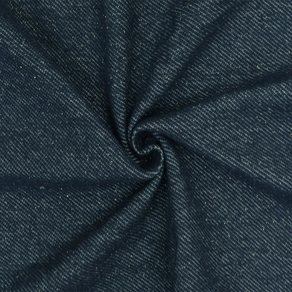 Navy Blue-Gold Sparkle Twill-Like Double Knit Fabric