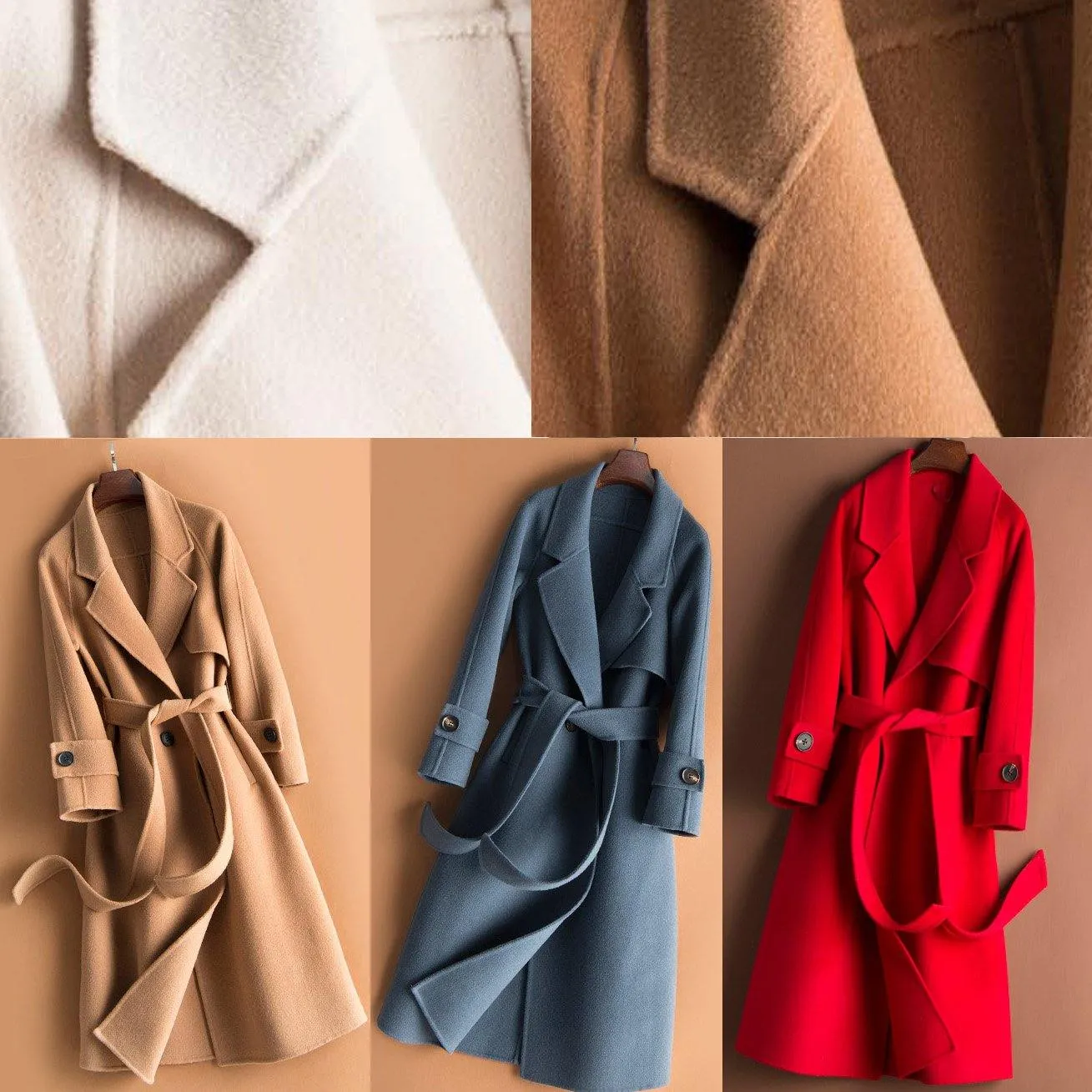 Organic beige Plus Size crane Woolen Coats Work Notched tie waist women Woolen Coats