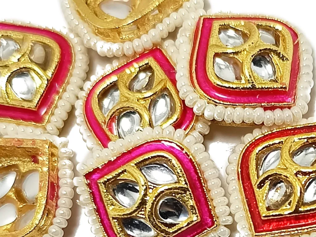 Pink & Golden Oval Designer Kundan Stones