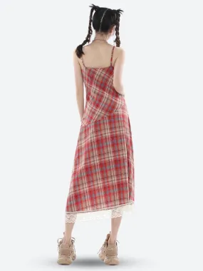 Plaid Lace Midi Dress