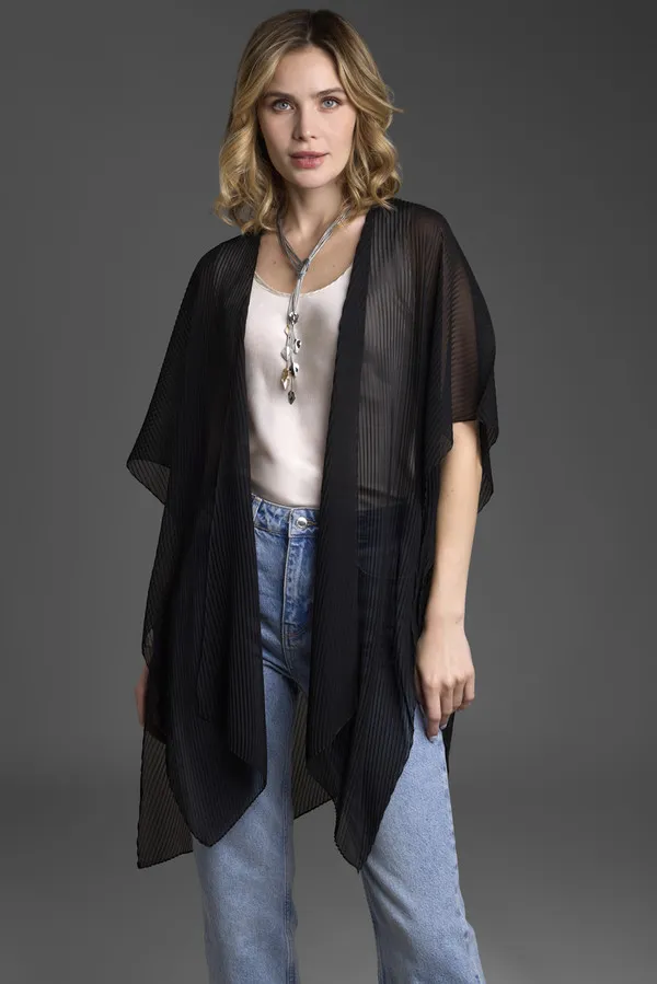 Pleated Black Short Kimono