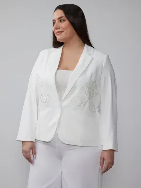 Plus Twill Eyelet Embroidered Blazer