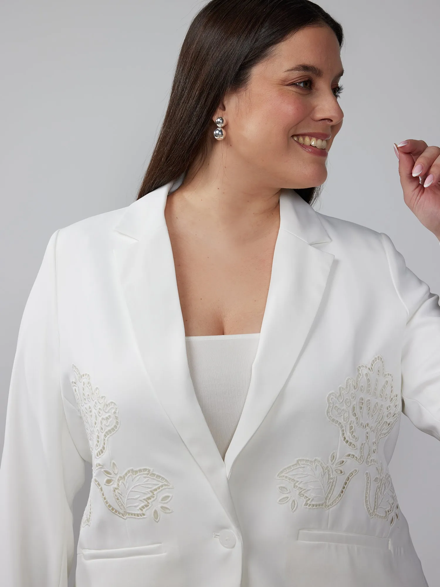 Plus Twill Eyelet Embroidered Blazer