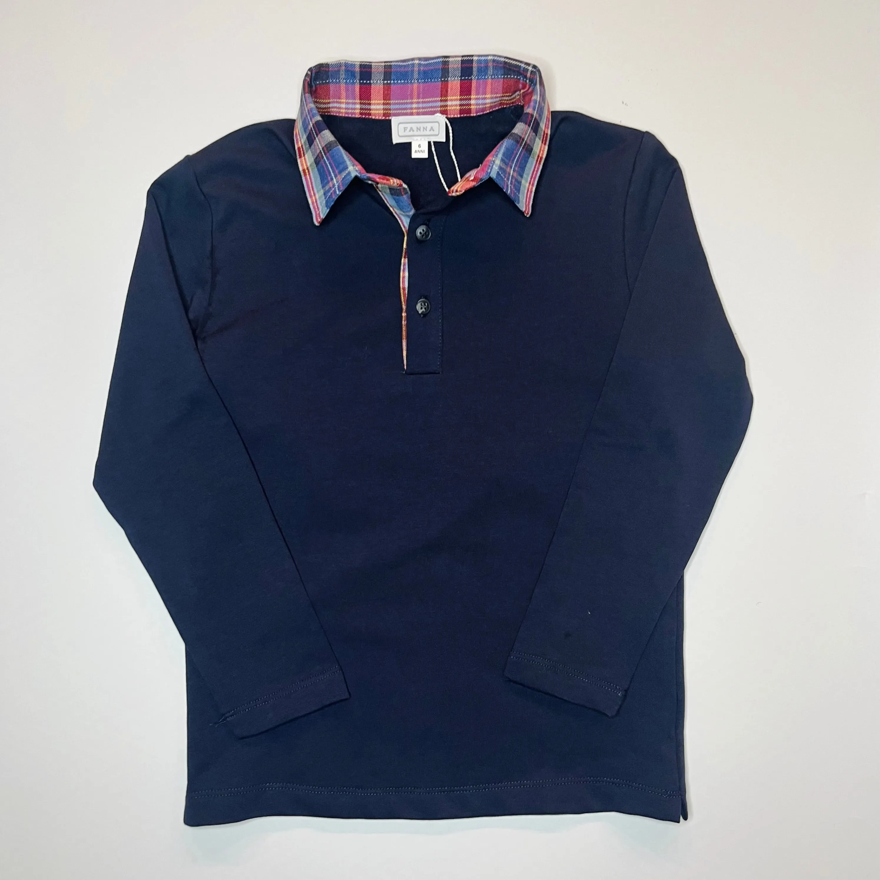 Polo Shirt - Navy with Green & Blue Check Collar