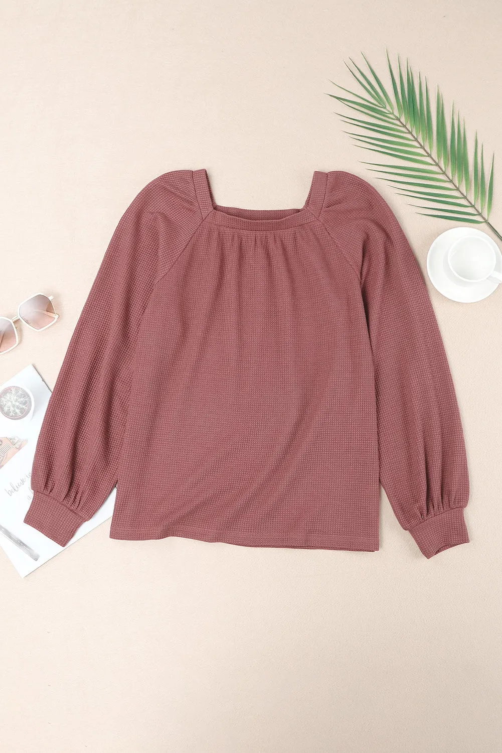 Puff Sleeve Waffle Knit Top