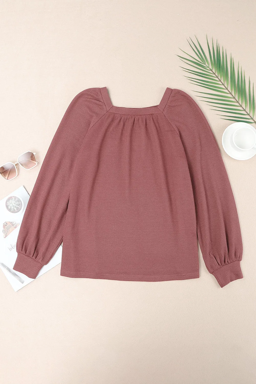 Puff Sleeve Waffle Knit Top