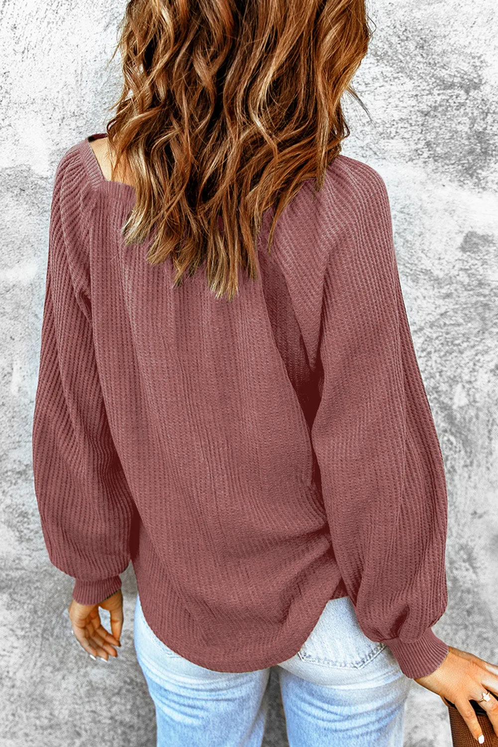 Puff Sleeve Waffle Knit Top