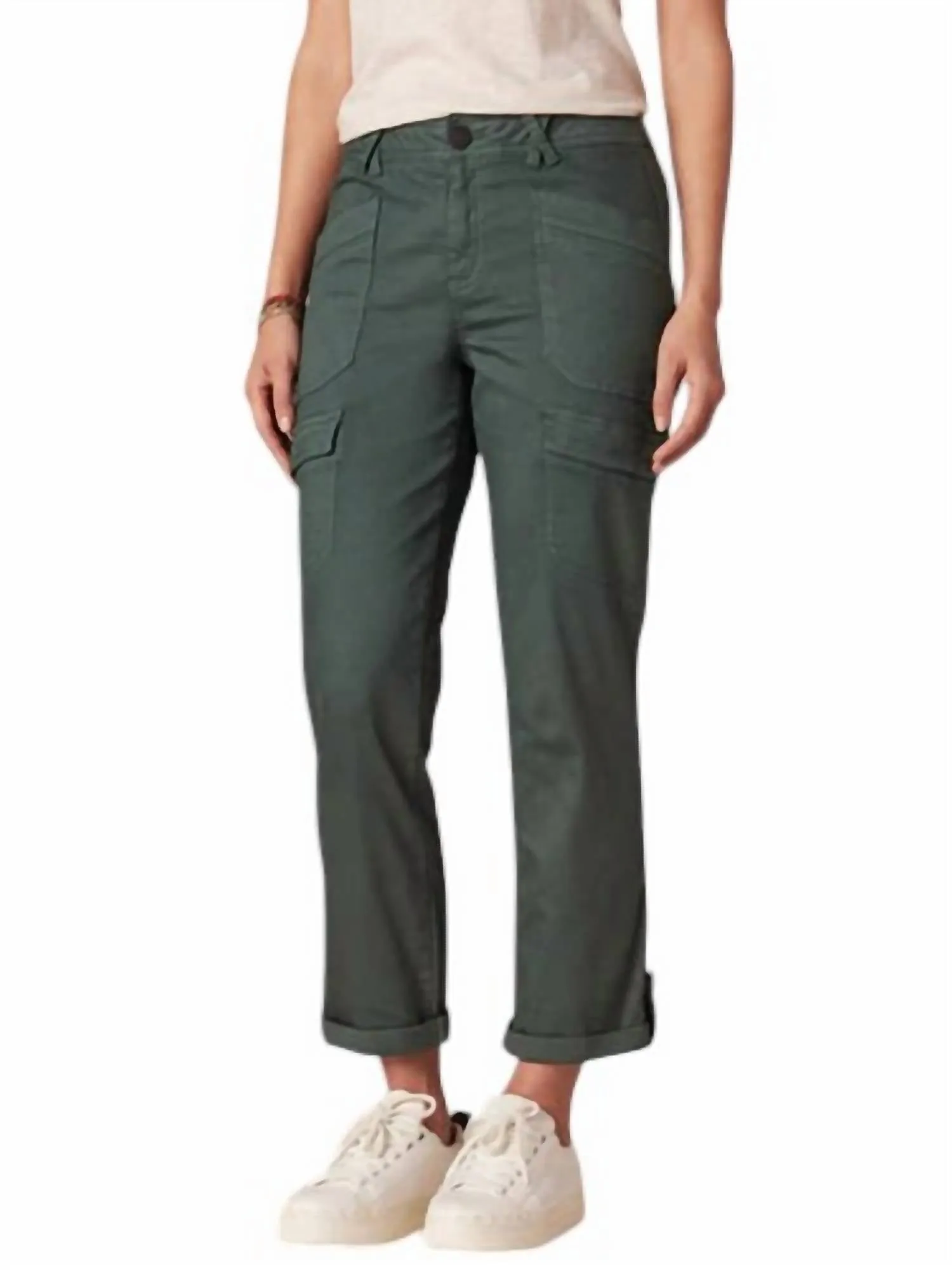 "ab"solution High Rise Roll Cuff Cargo Pocket Cargo Utility Pants In Agave