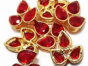 Red & Golden Lotus Shaped Kundan Stones