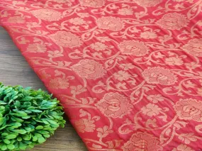 Red Golden Floral Banarasi Taffeta Silk Fabric