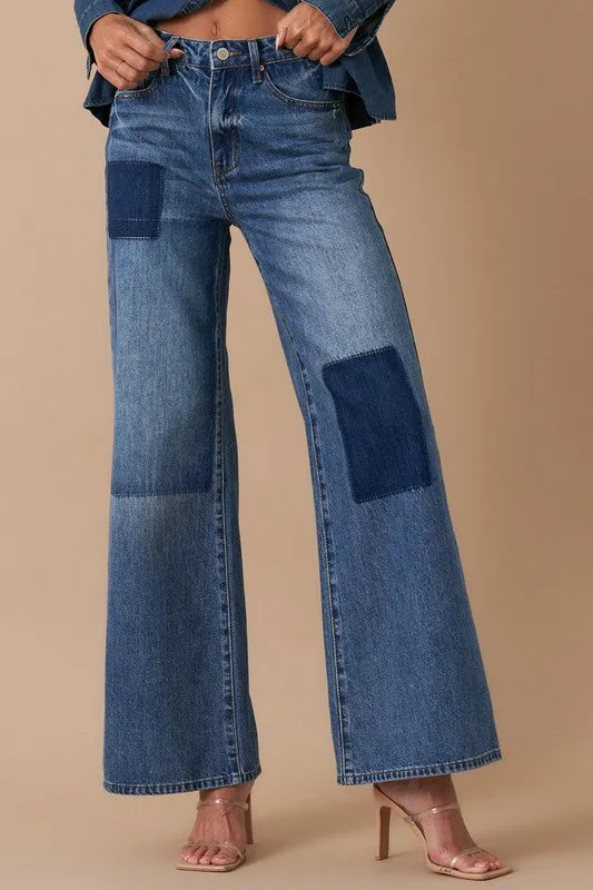 RELAXED WIDE LEG PATCHWORK JEANS