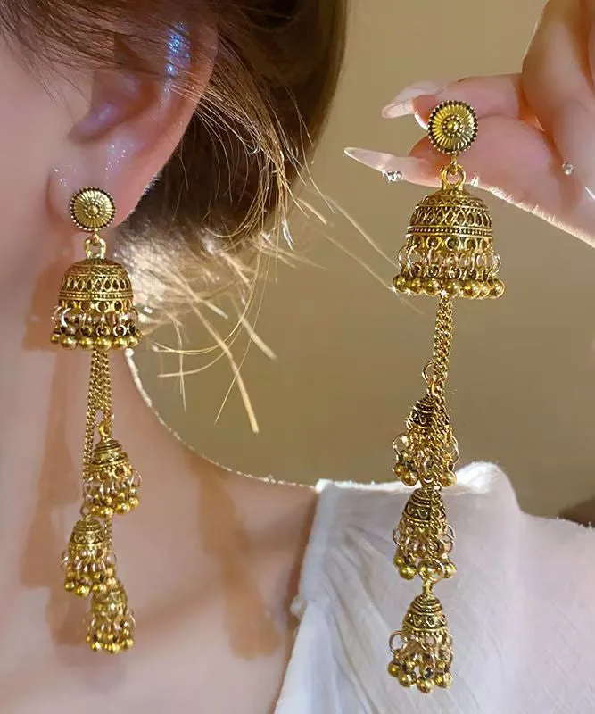 Retro Gold Metal Alloy Tassel Drop Earrings QJ022