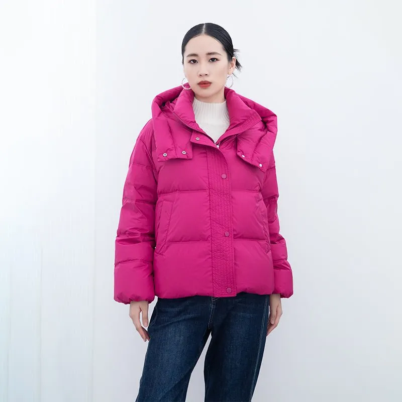 Rose Red Short Puffer Down Jacket