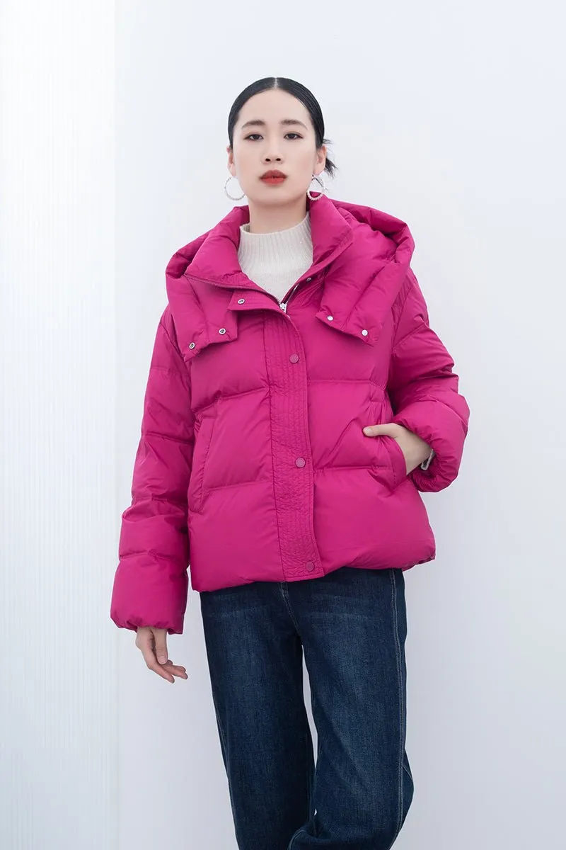 Rose Red Short Puffer Down Jacket