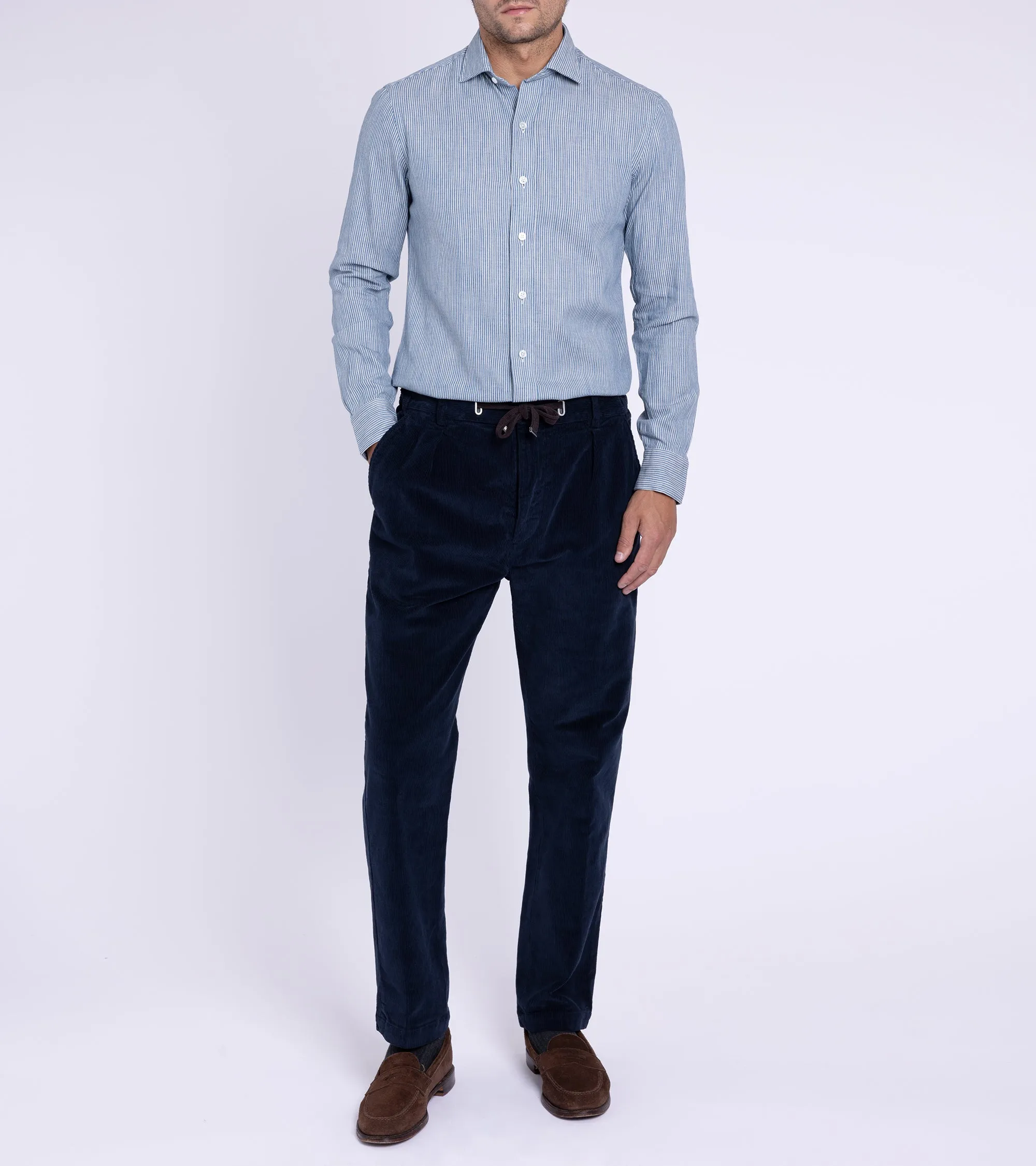 Salvatore Piccolo Selvedge Cotton Striped Shirt: Light Blue