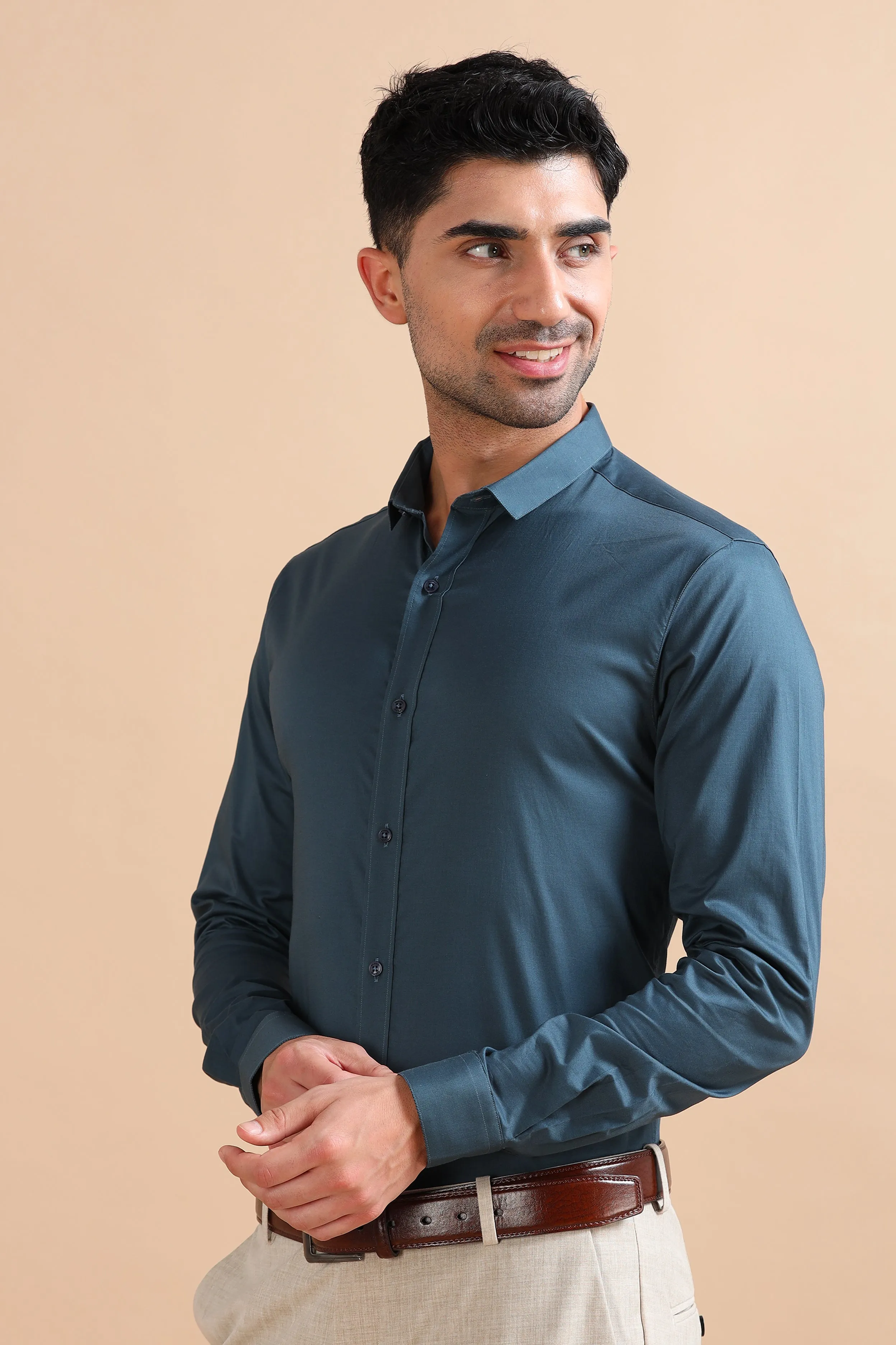 Sapphire Blue Solid Stretch Shirt EOSS