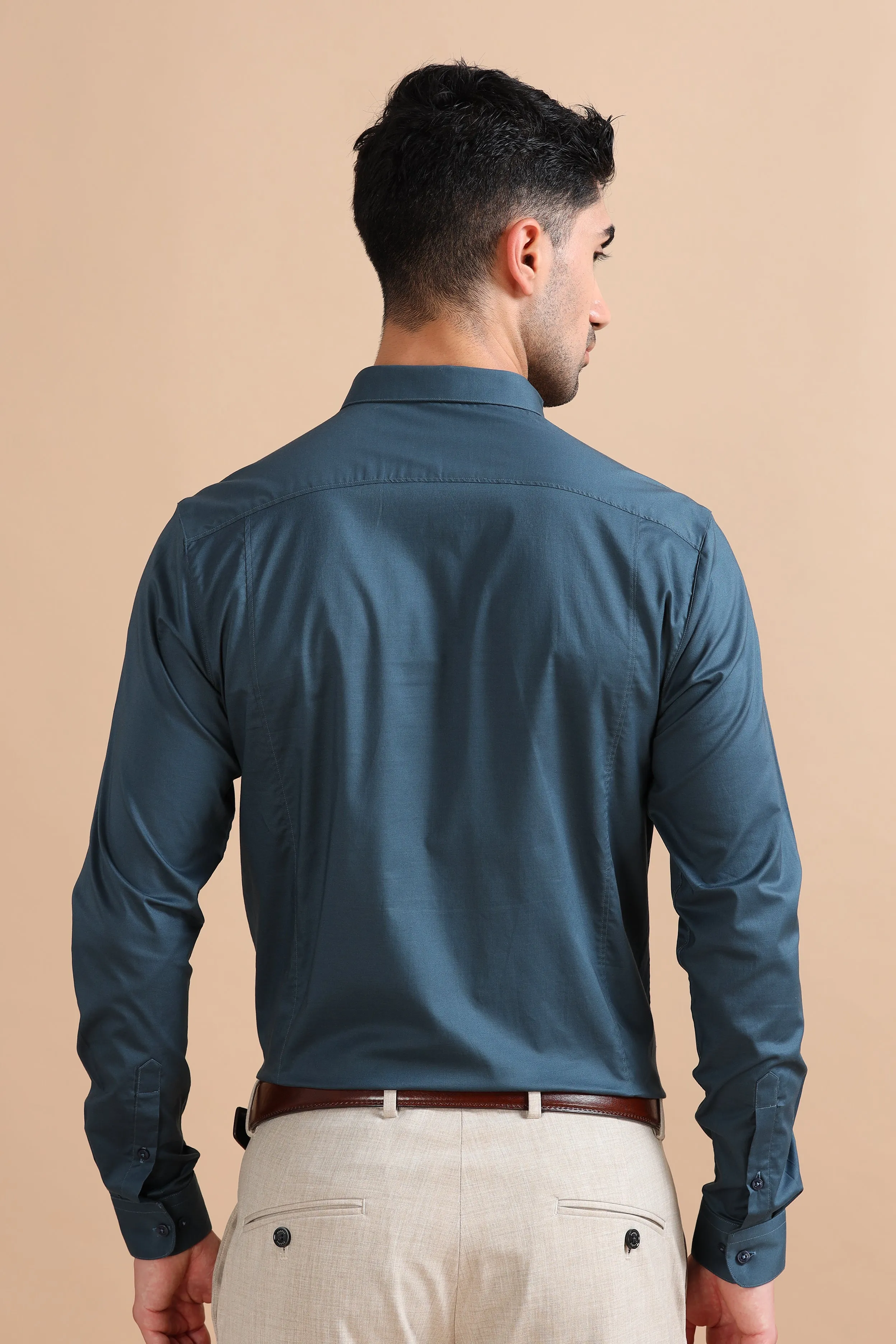 Sapphire Blue Solid Stretch Shirt EOSS