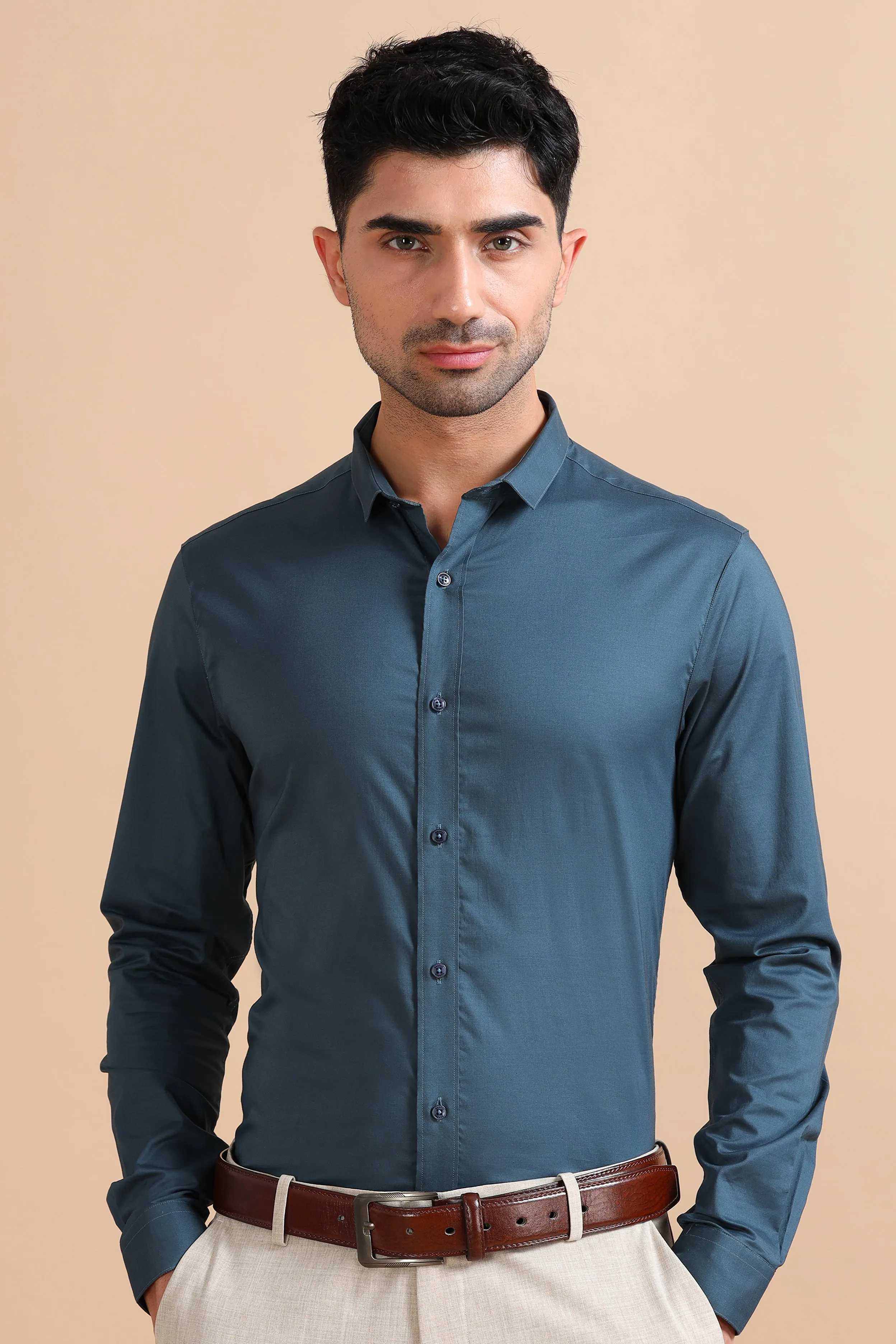 Sapphire Blue Solid Stretch Shirt EOSS