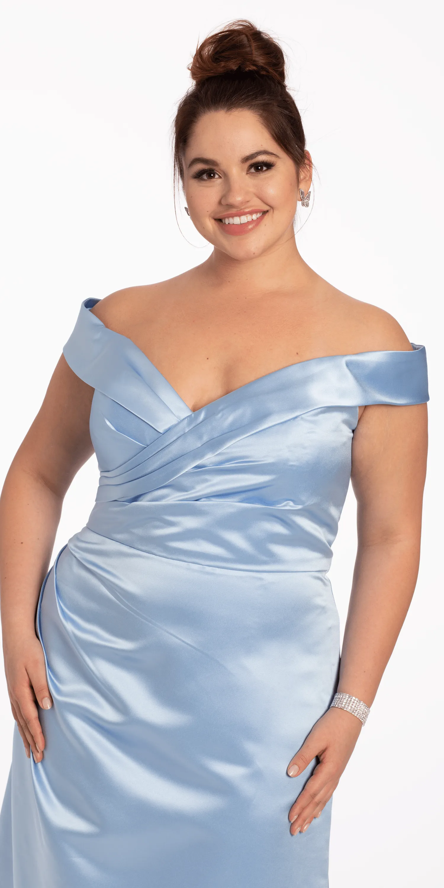 Satin Side Gather Off the Shoulder Dress