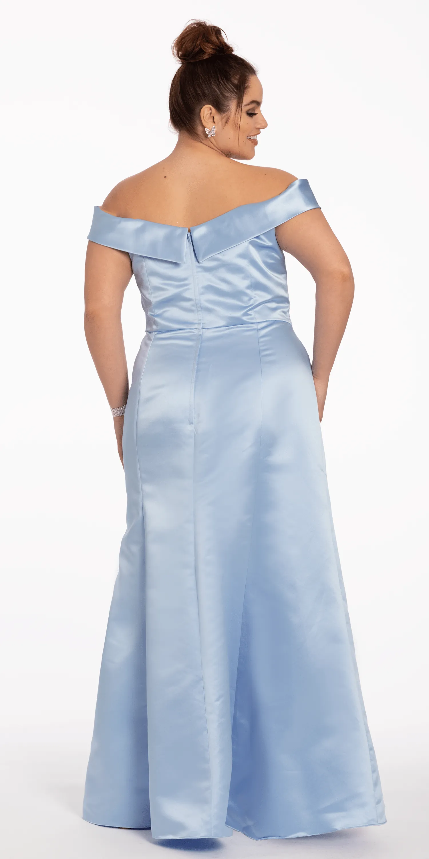 Satin Side Gather Off the Shoulder Dress