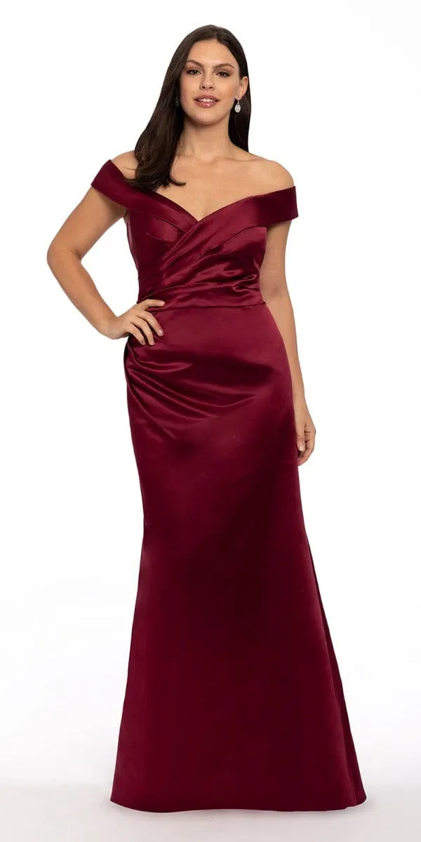 Satin Side Gather Off the Shoulder Dress