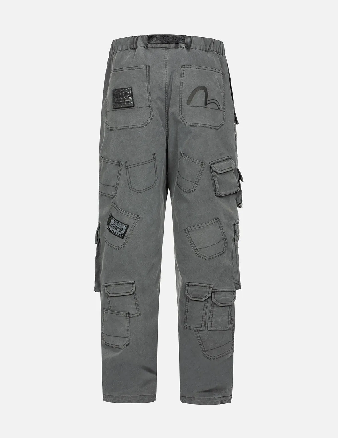 Seagull Print and Multiple Woven Labels Wide-leg Cargo Pants