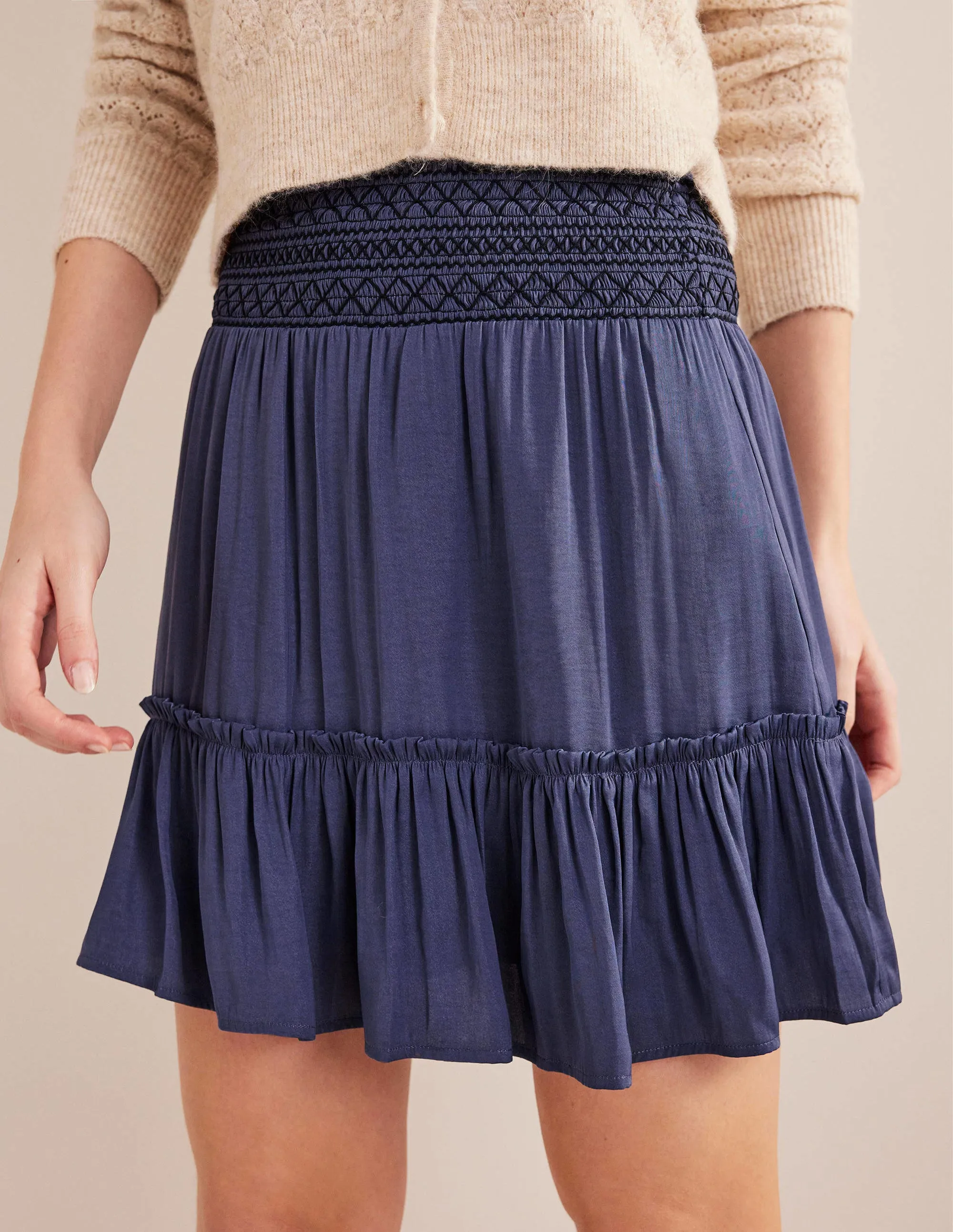 Shirred Waist Mini Skirt-Nightshade Blue