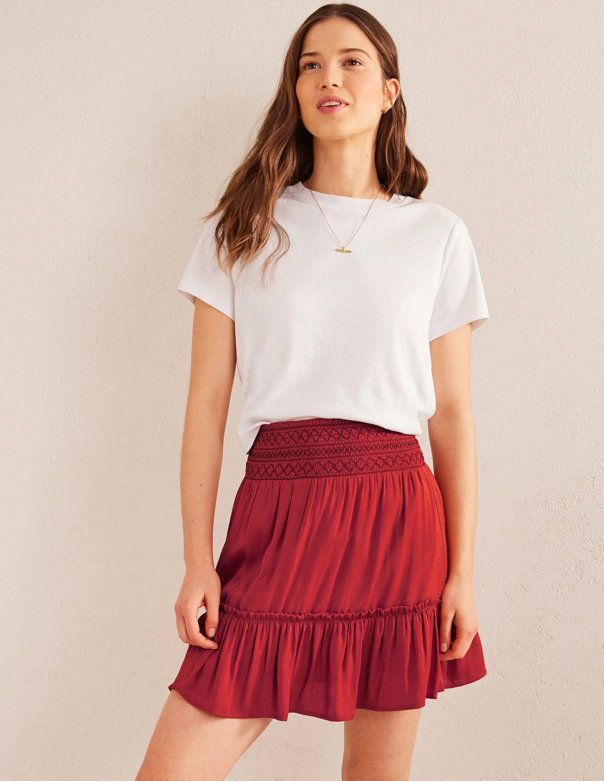 Shirred Waist Mini Skirt-Tomato