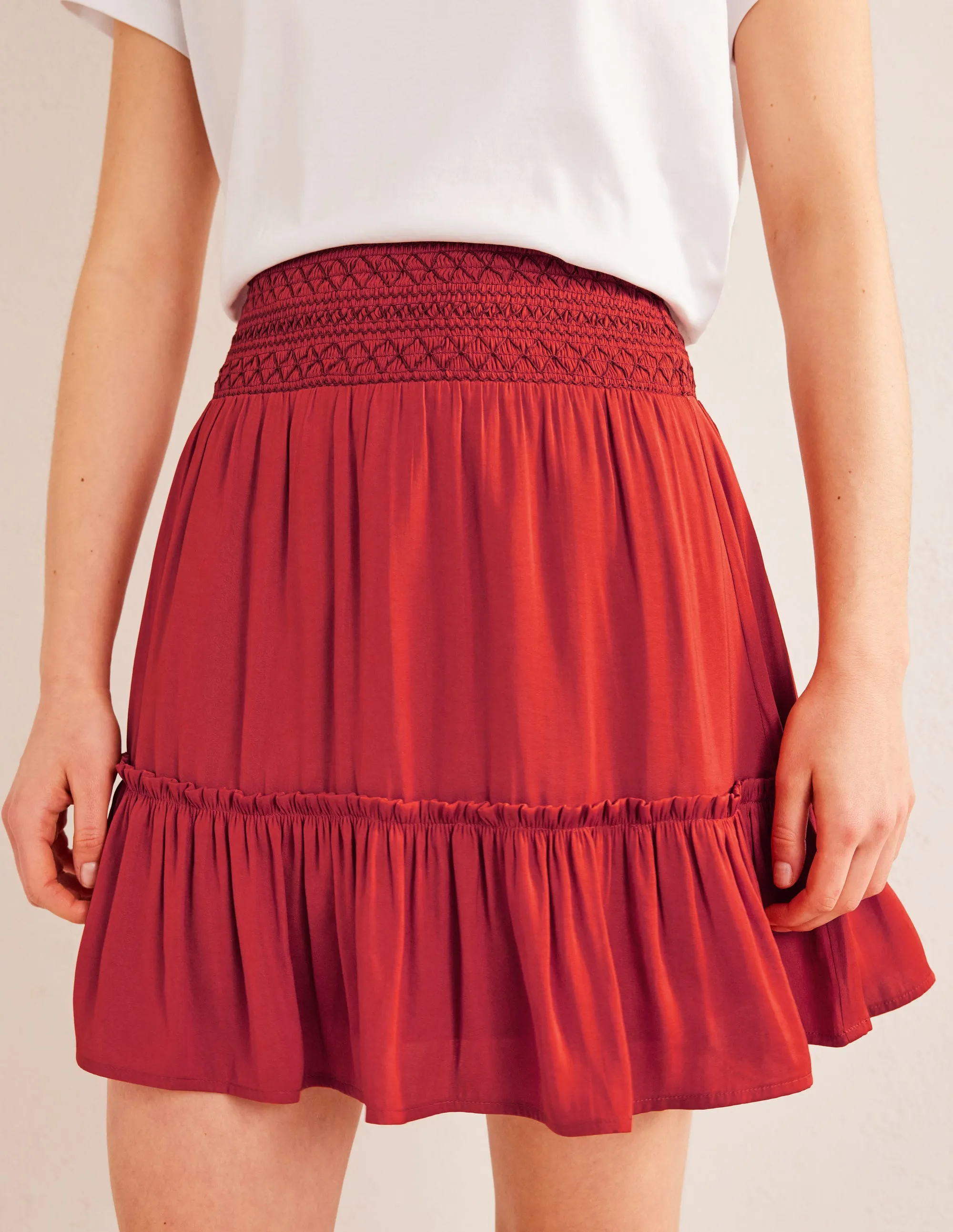 Shirred Waist Mini Skirt-Tomato