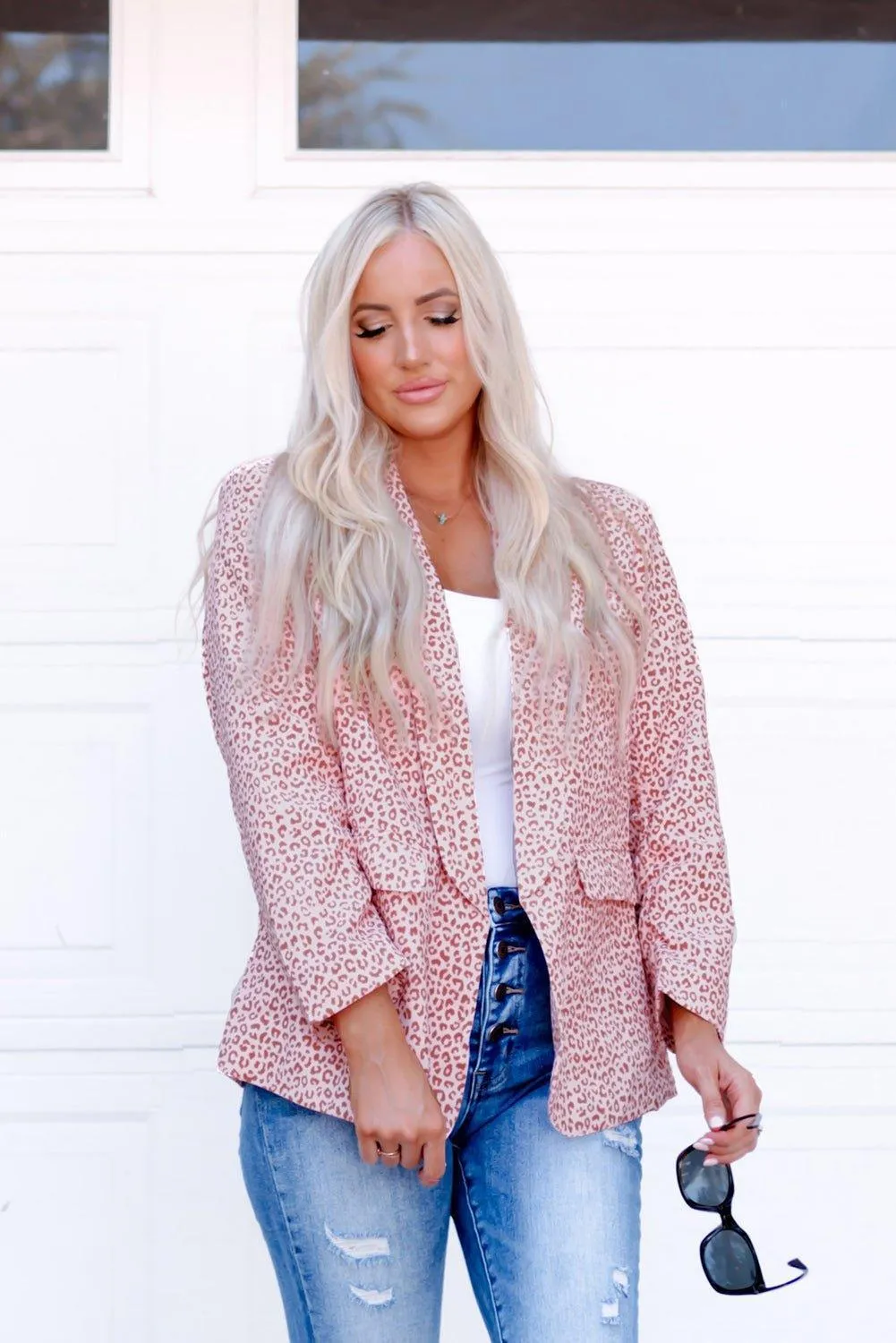 Silky Pink Leopard Blazer