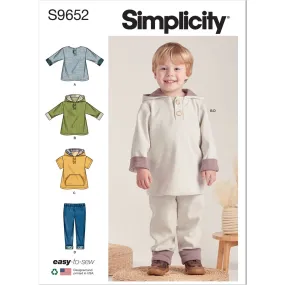 Simplicity Sewing Pattern S9652 Toddlers' Tops and Pants