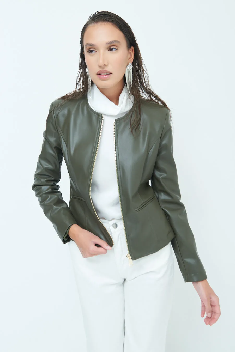 Sleek zip-up leather jacket wholesale