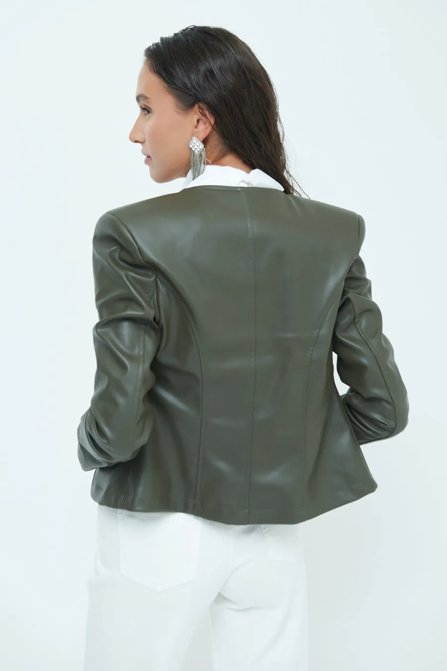 Sleek zip-up leather jacket wholesale