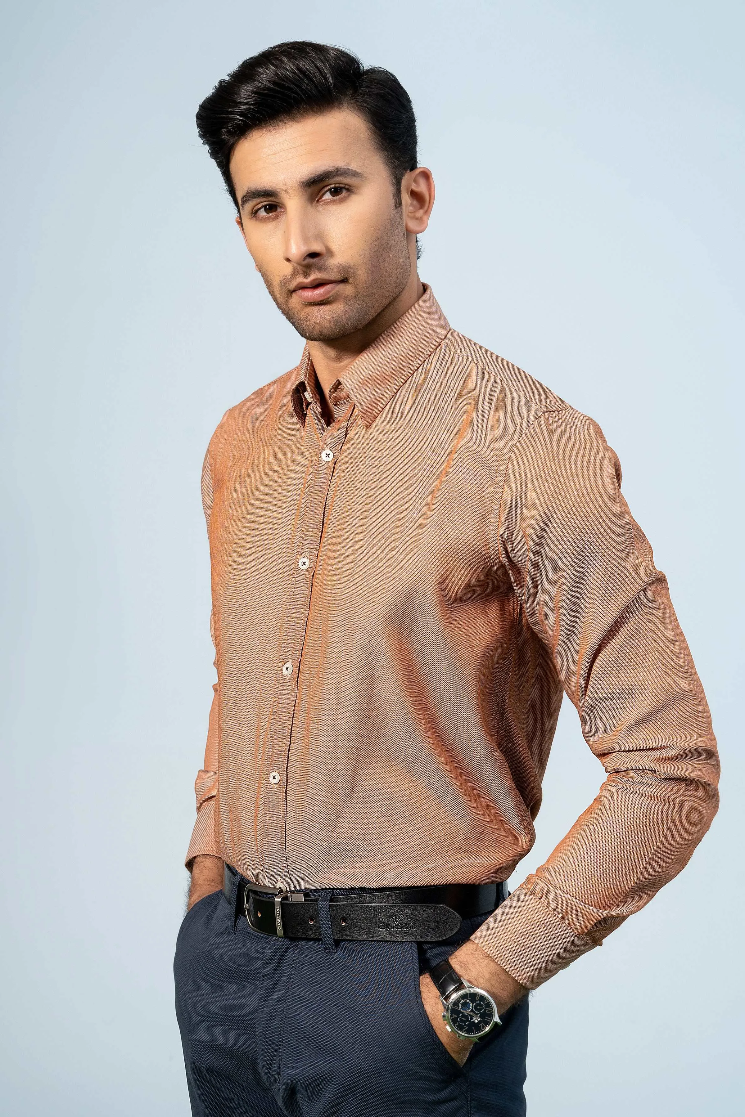 SMART SHIRT RUST GREY