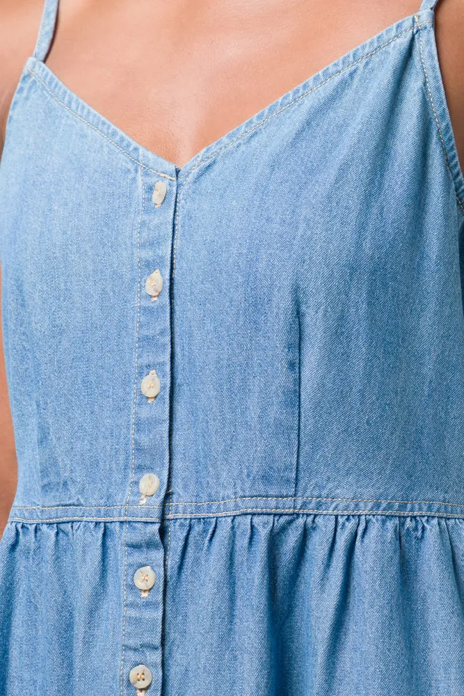 Strappy Denim Midi Dressss Blue