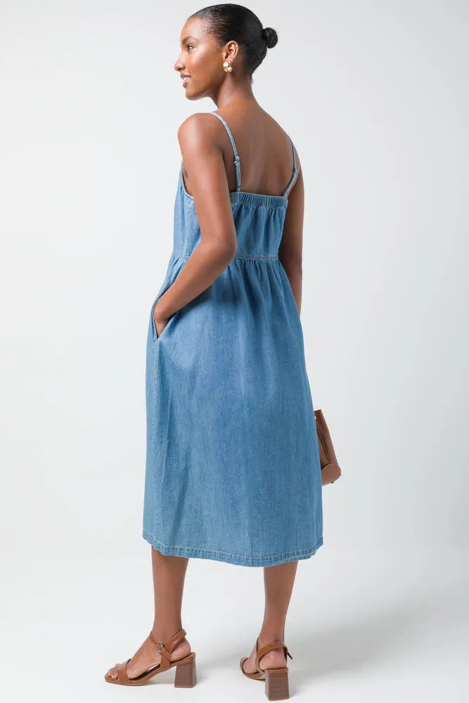 Strappy Denim Midi Dressss Blue