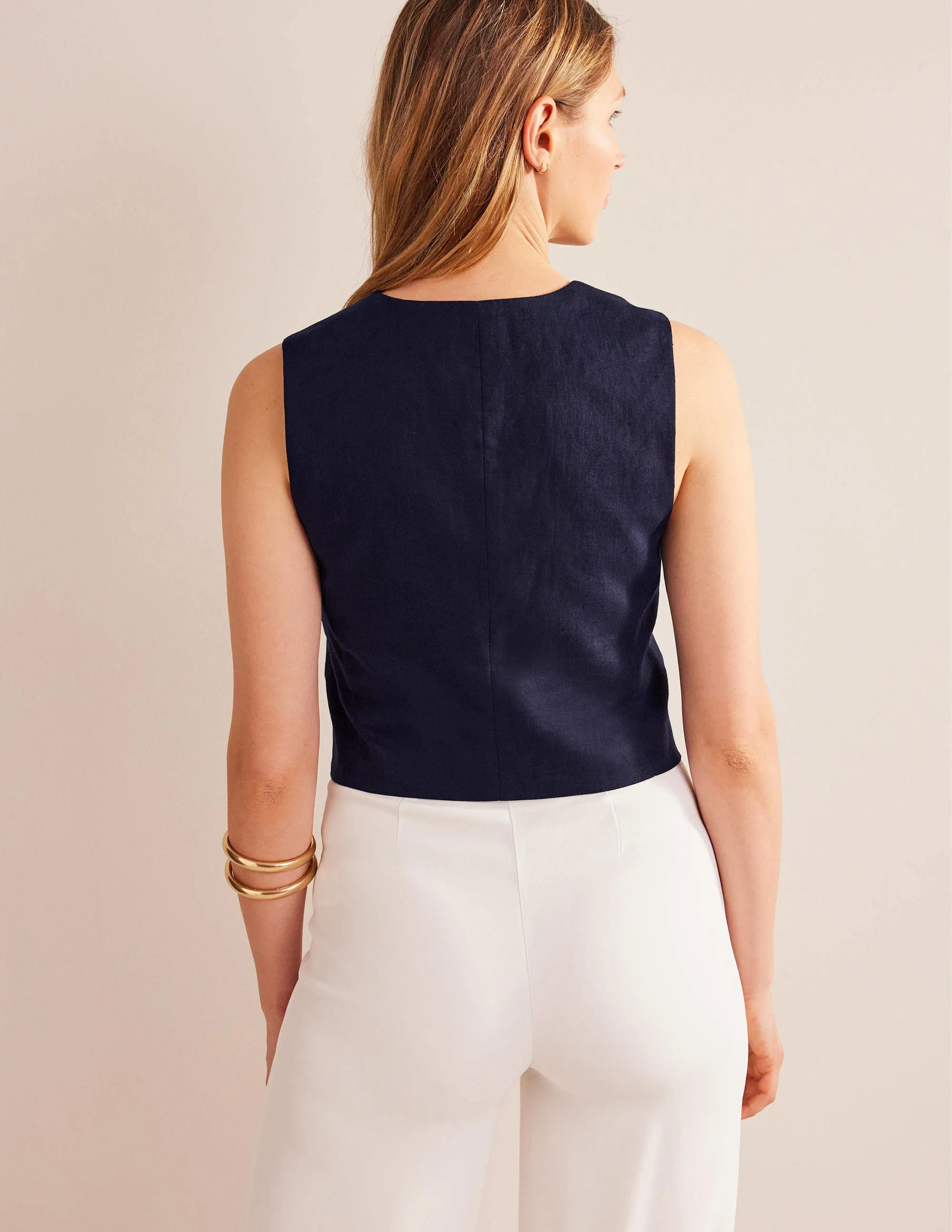 Tailored Linen Waistcoat-Navy