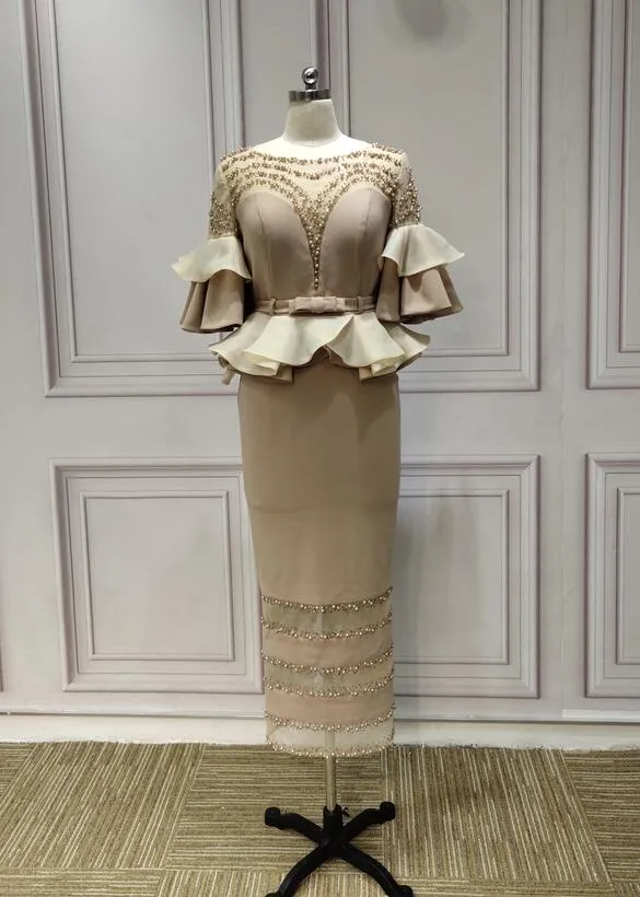 Two pieces pearls crystals beaded prom dresses 2019