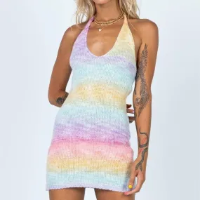 V-Neck Knitted Dress Tie-Dye Dress