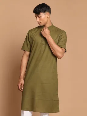 VASTRAMAY Men's Olive Green Solid Kurta