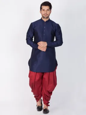 Vastramay Silk Blend Blue And Maroon Baap Beta Dhoti Kurta Set