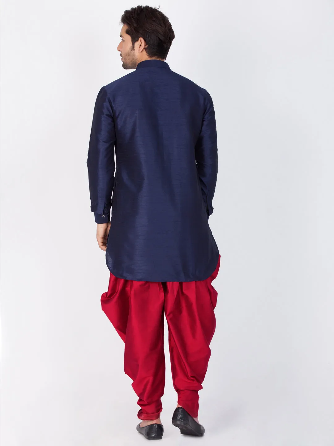 Vastramay Silk Blend Blue And Maroon Baap Beta Dhoti Kurta Set