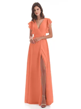 Wedding Sunset Bridesmaid Dresses Hope Charming V Neck Long Chiffon Bridesmaid Dresses