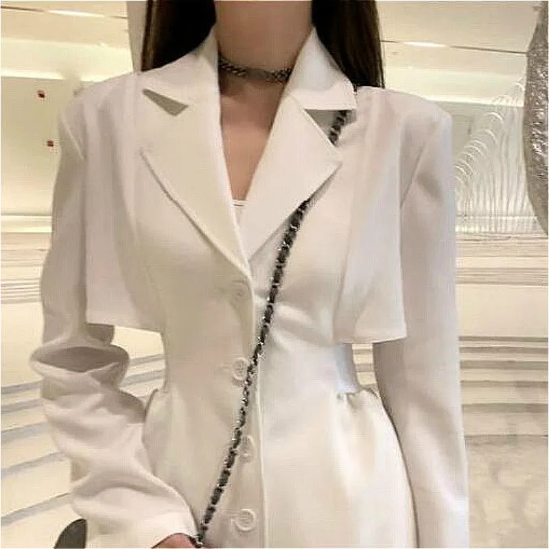 Wjczt Women Fall Popular Outwear Design Stylish BF Style Aesthetic Ladies Solid Retro Temperament Notched Vintage Chic Classy