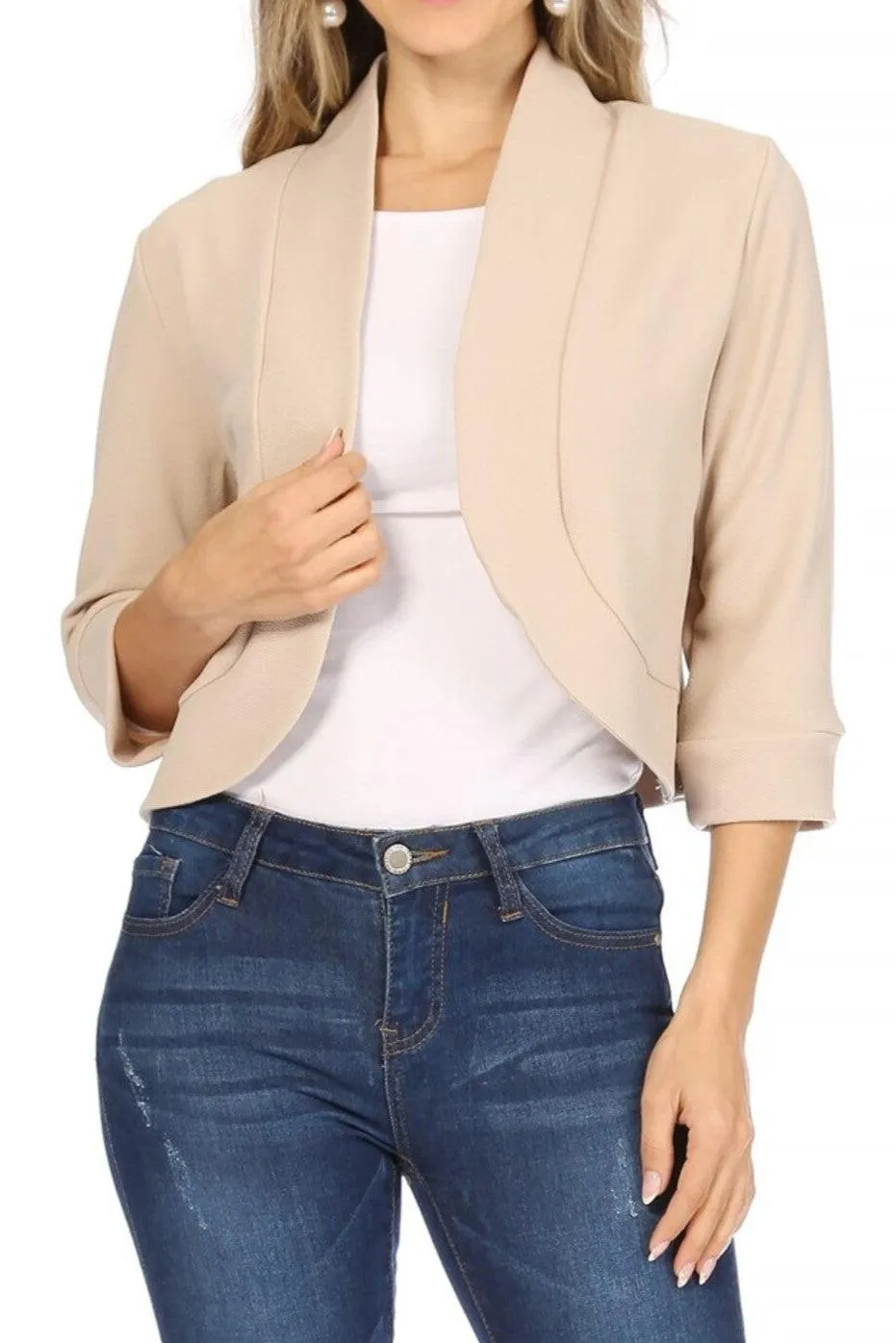 Women's Casual 3/4 Sleeve Bolero Open Front Cardigan